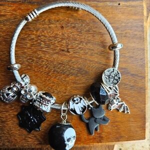 Silver and Black Gothic Charm Bracelet